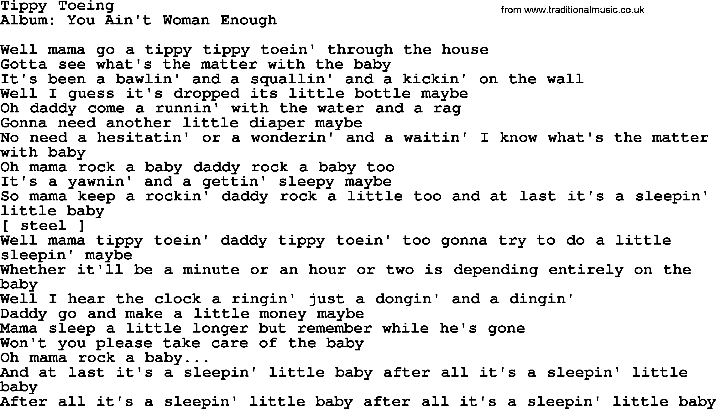 Loretta Lynn song: Tippy Toeing lyrics