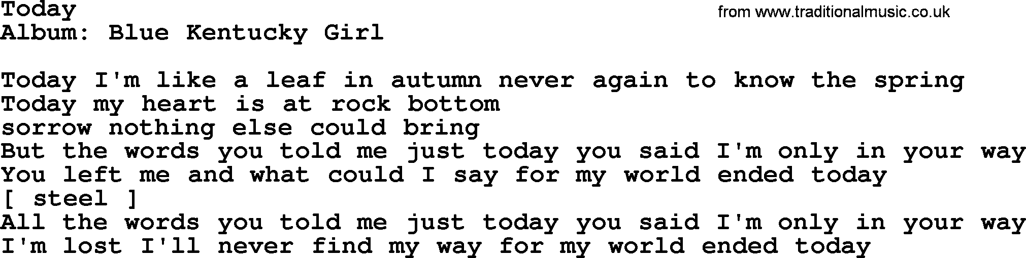 Loretta Lynn song: Today lyrics