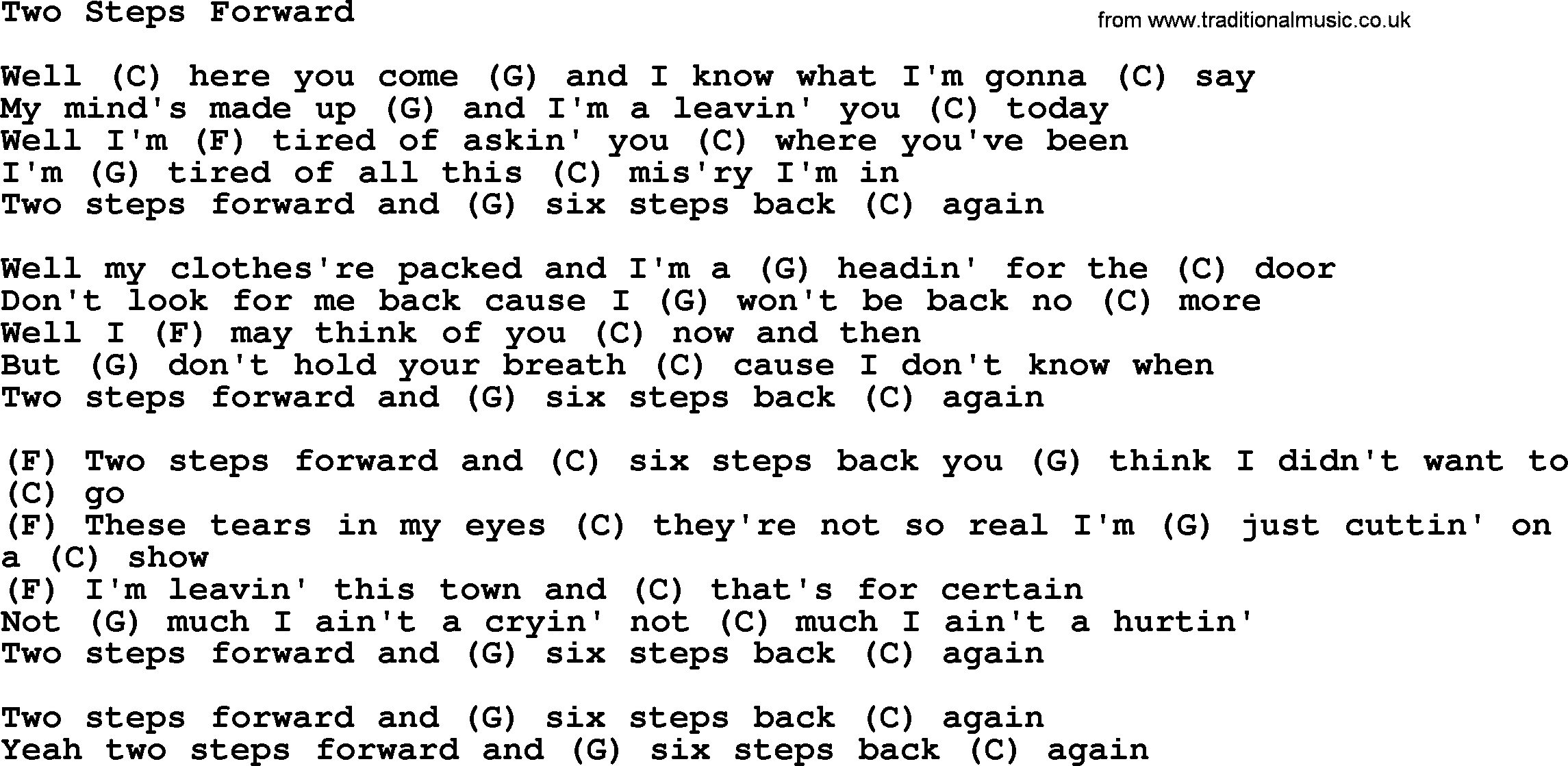 Loretta Lynn song: Two Steps Forward lyrics and chords