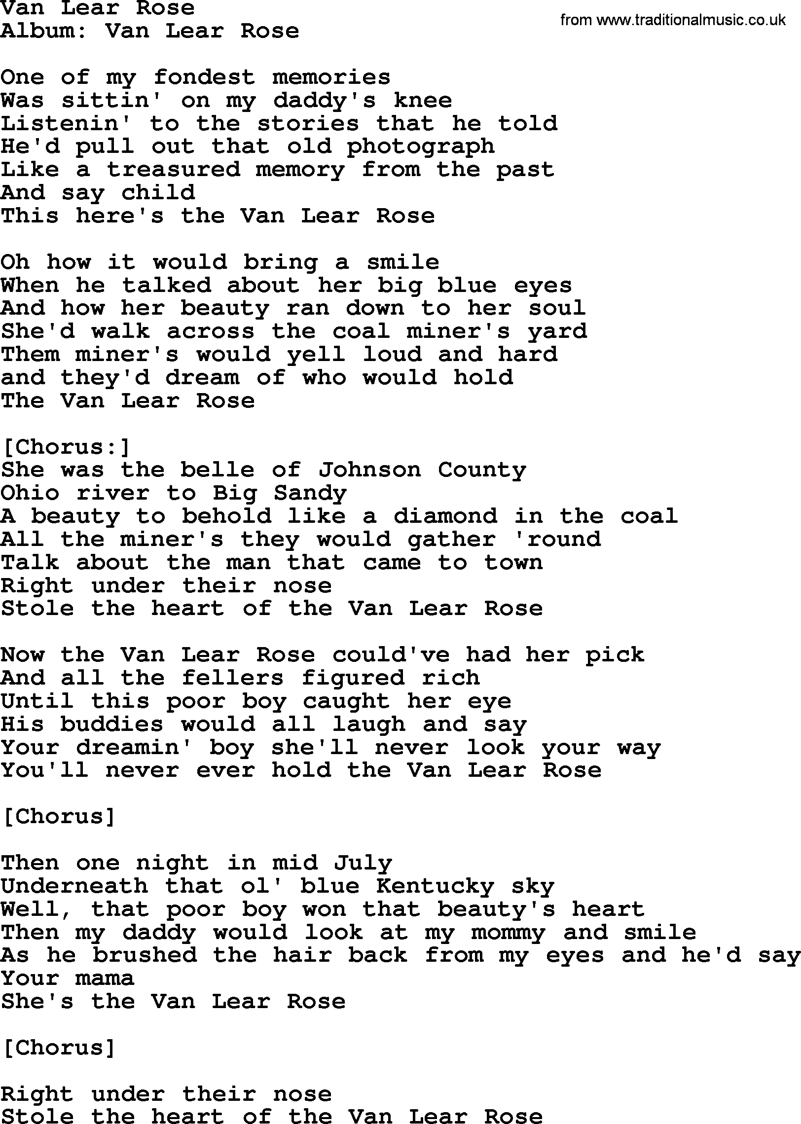 Loretta Lynn song: Van Lear Rose lyrics