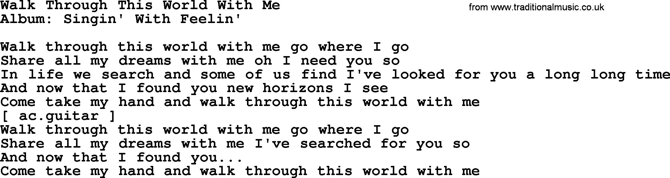 Loretta Lynn song: Walk Through This World With Me lyrics