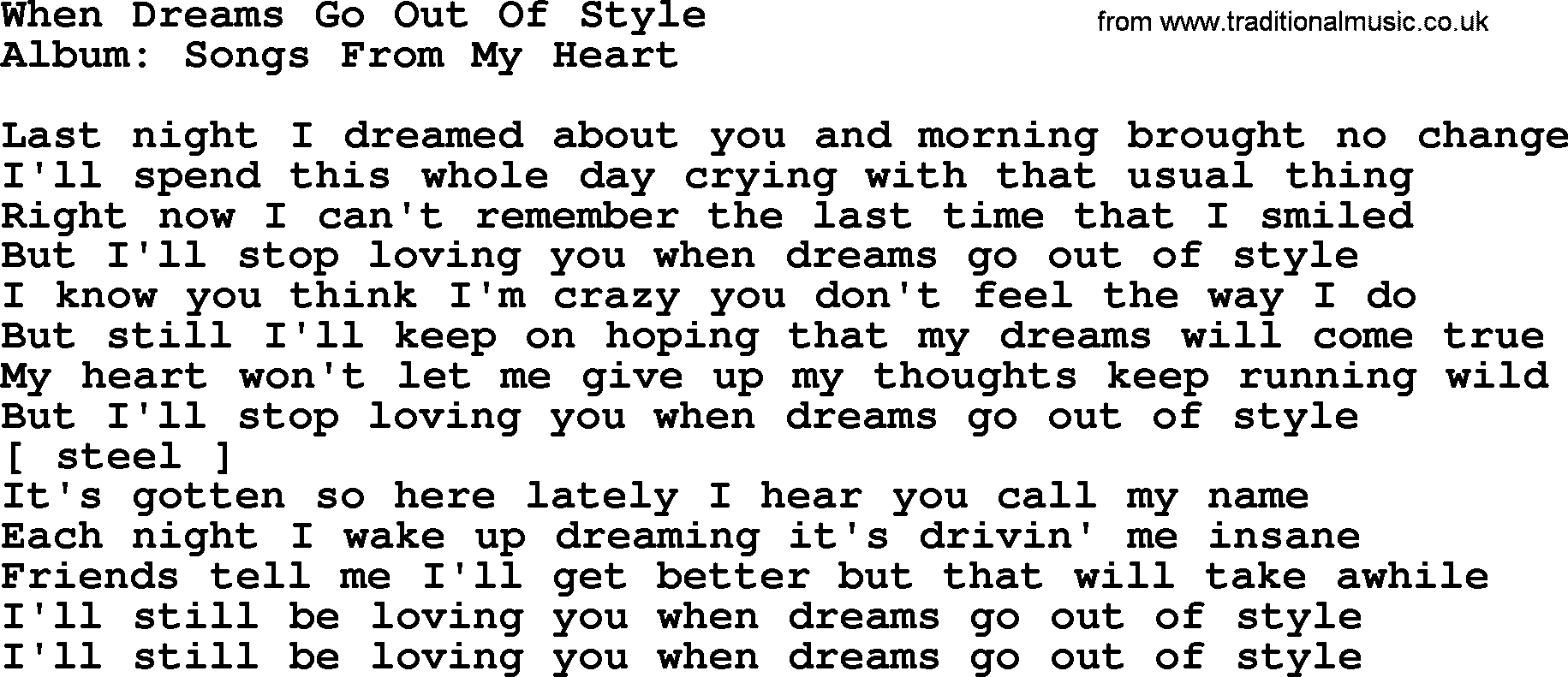 Loretta Lynn song: When Dreams Go Out Of Style lyrics