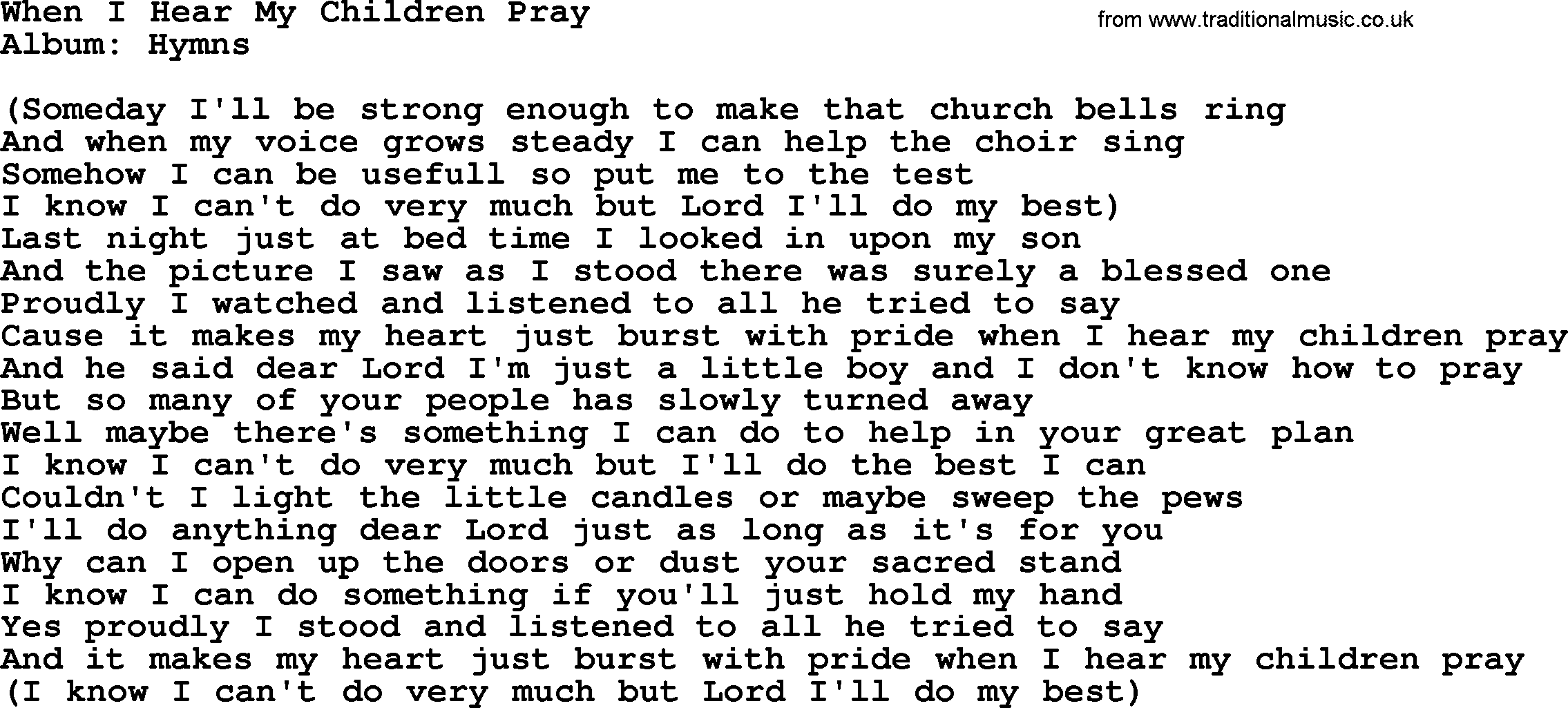Loretta Lynn song: When I Hear My Children Pray lyrics
