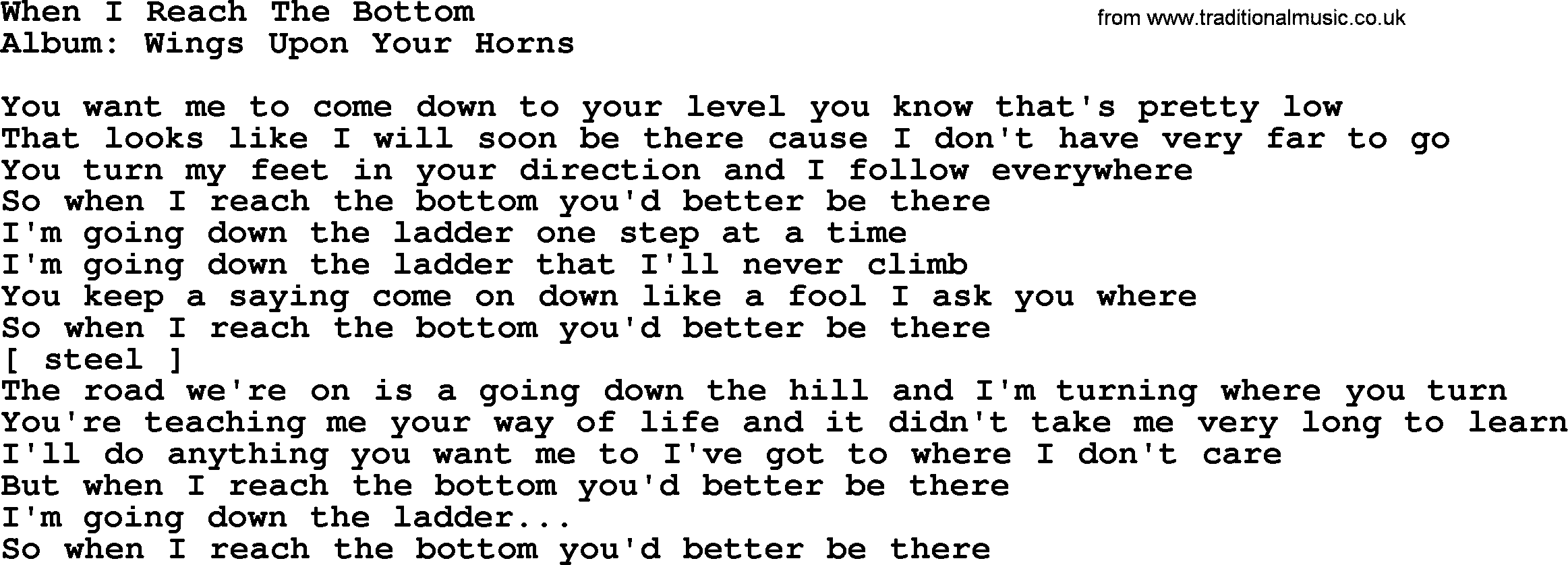 Loretta Lynn song: When I Reach The Bottom lyrics