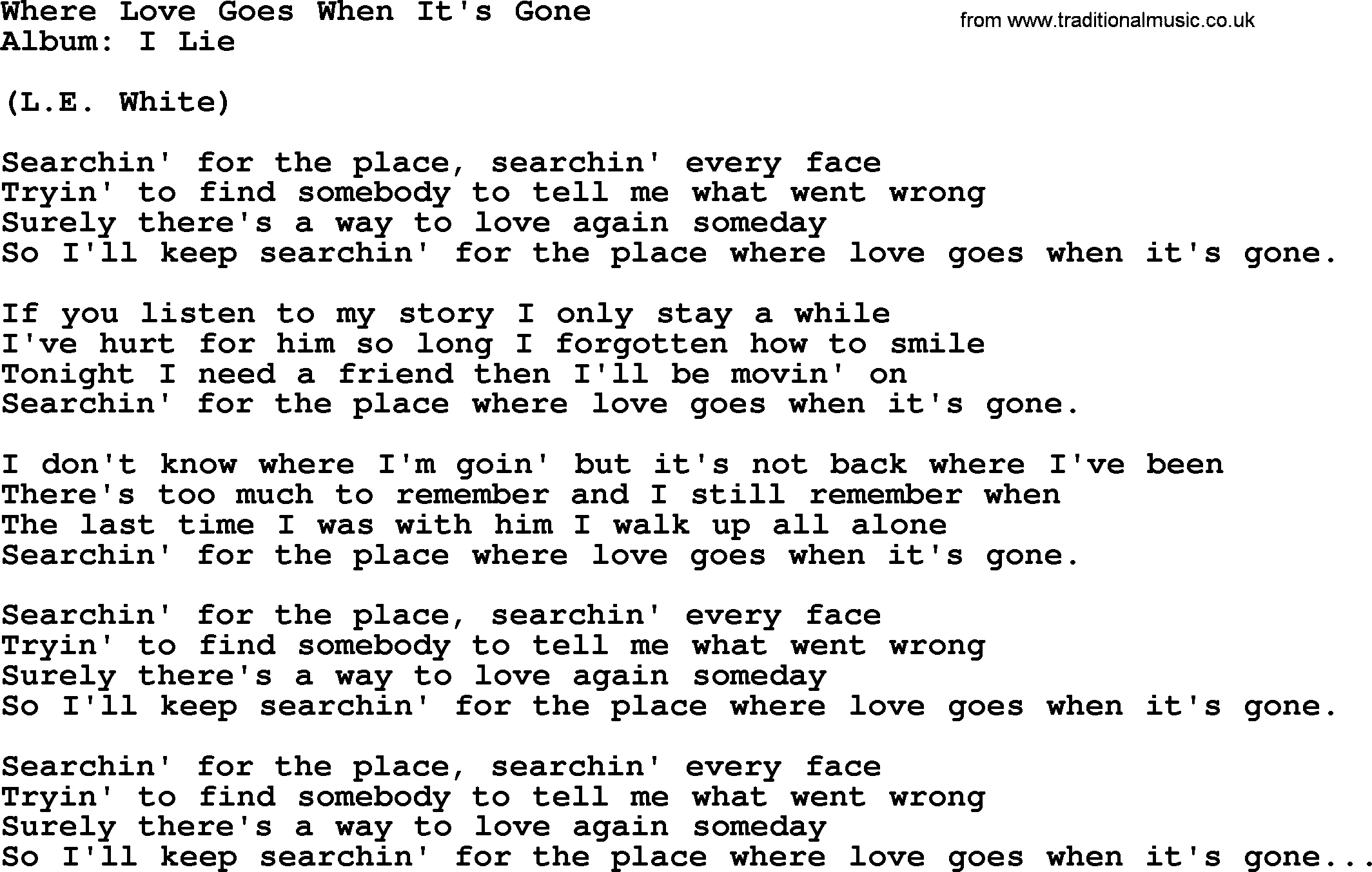 Loretta Lynn song: Where Love Goes When It's Gone lyrics