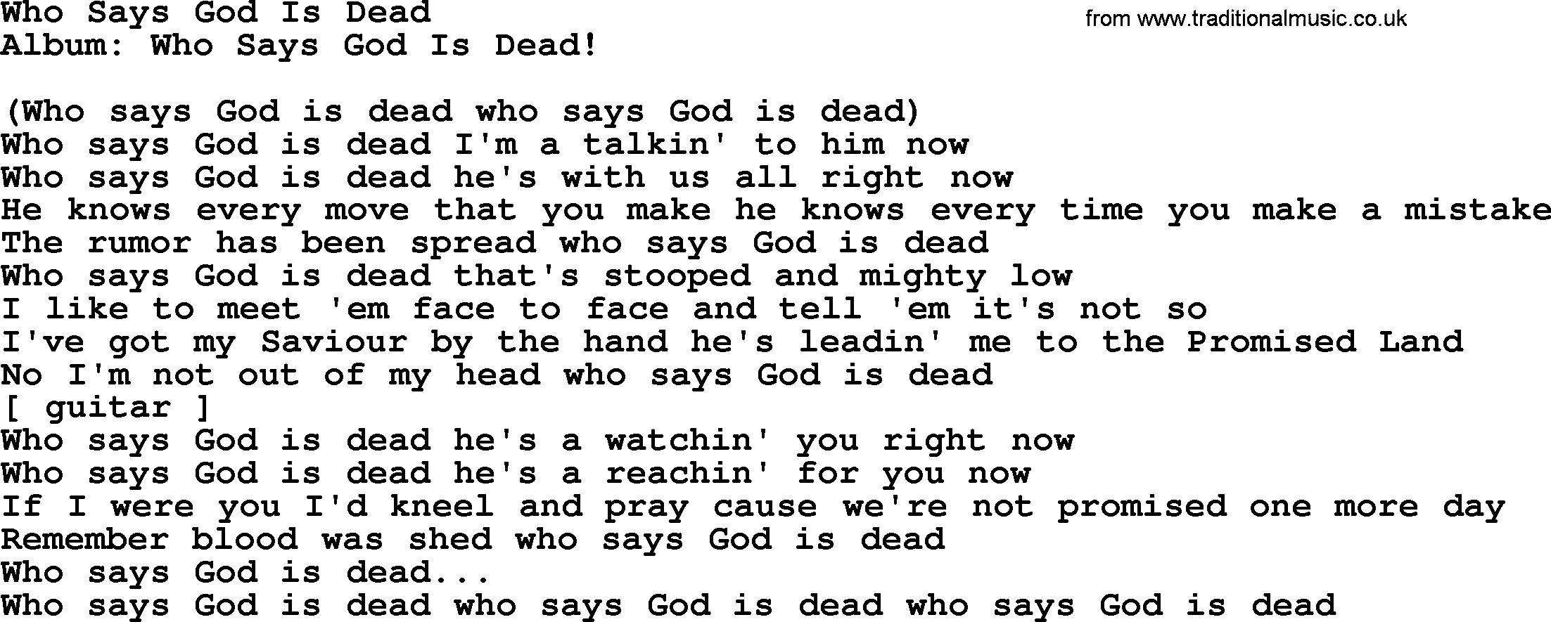 Loretta Lynn song: Who Says God Is Dead lyrics