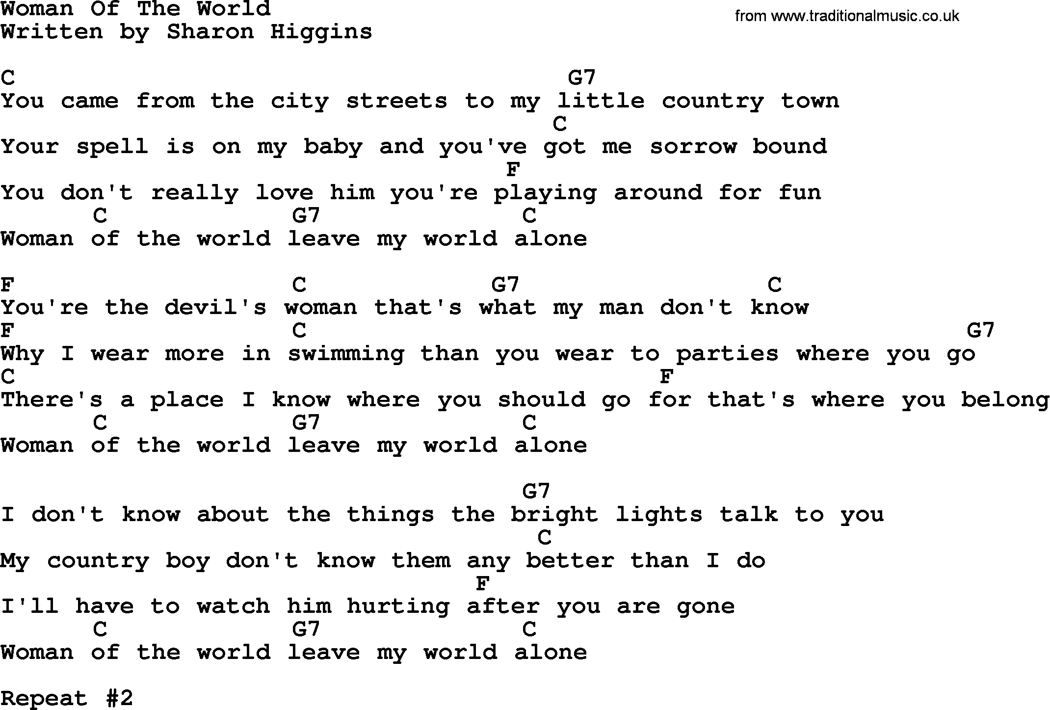 Loretta Lynn song: Woman Of The World lyrics and chords