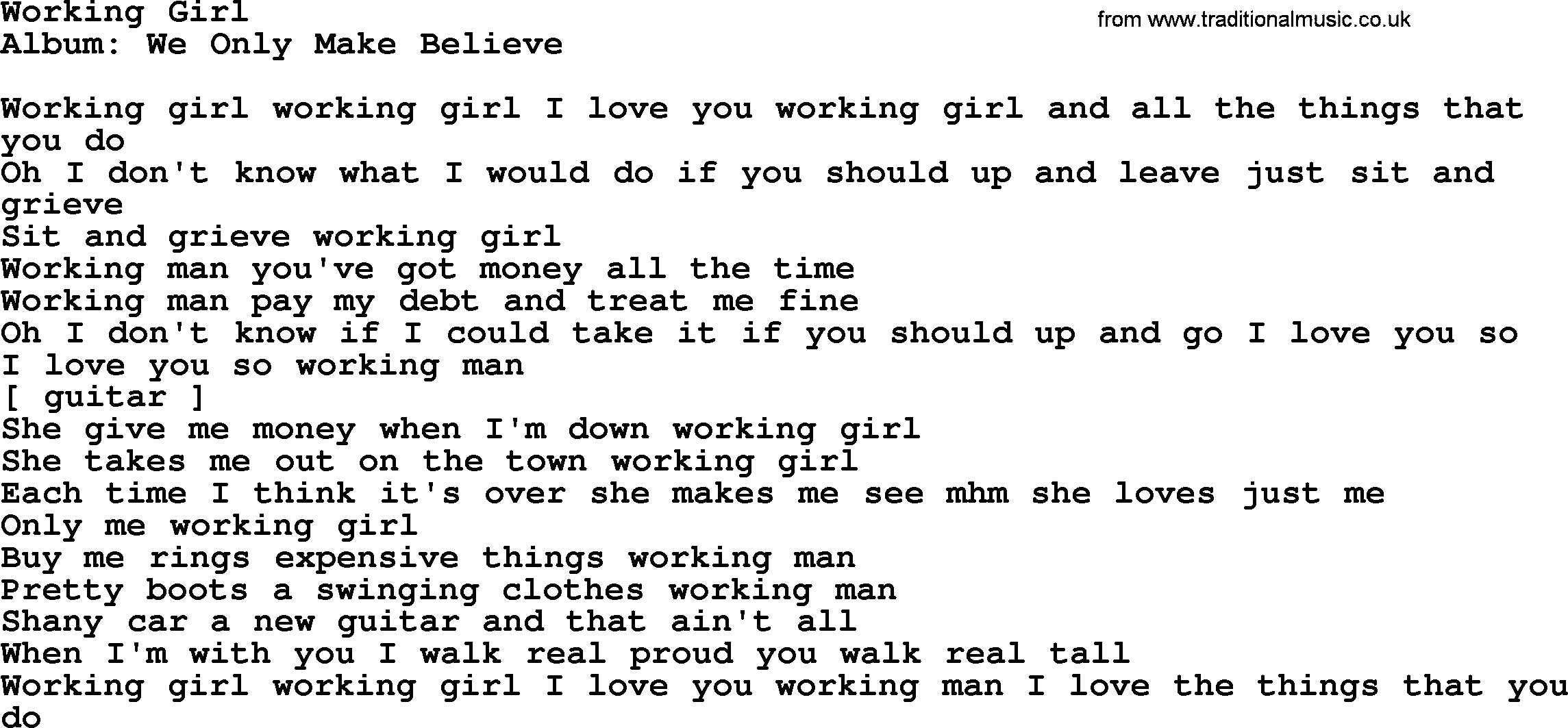 Loretta Lynn song: Working Girl lyrics