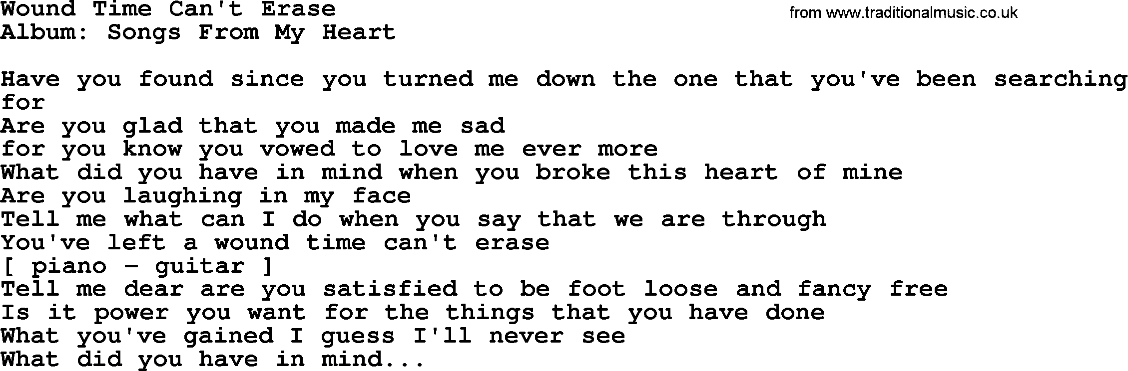 Loretta Lynn song: Wound Time Can't Erase lyrics