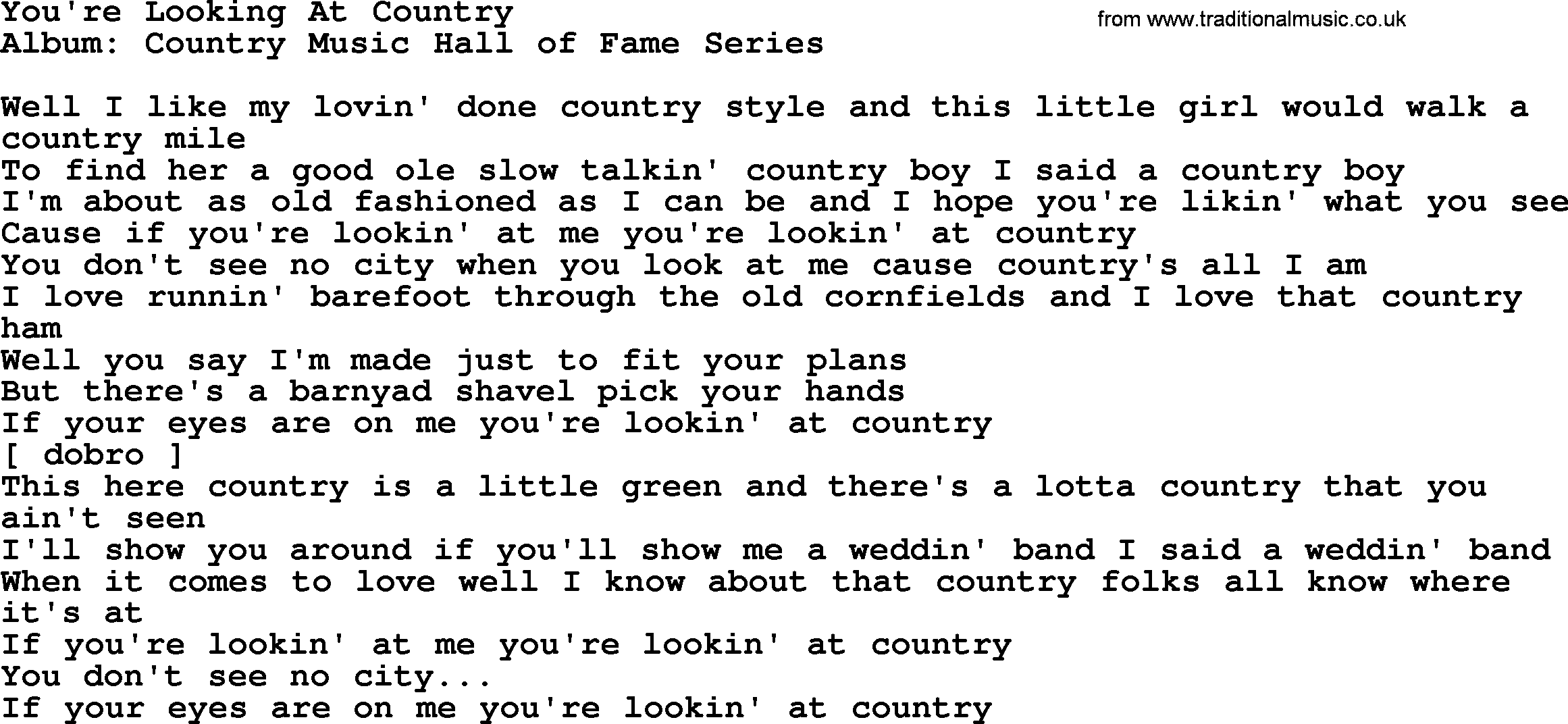 Loretta Lynn song: You're Looking At Country lyrics