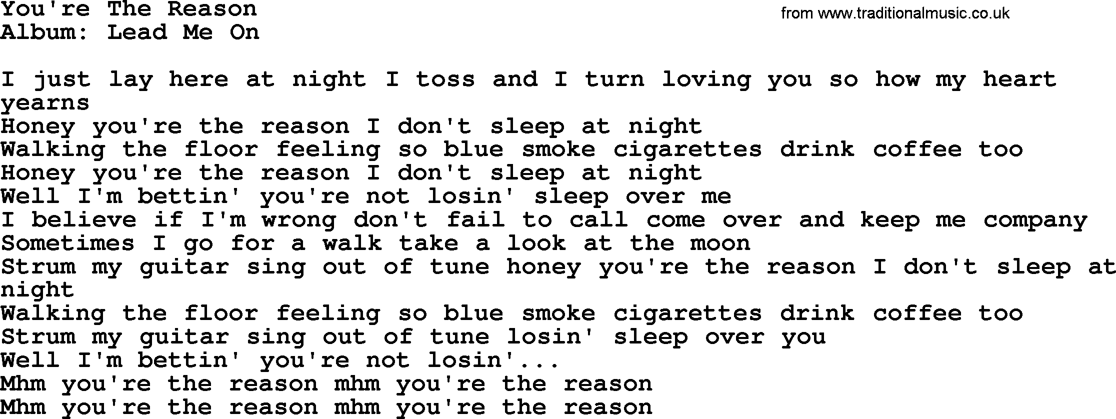 Loretta Lynn song: You're The Reason lyrics