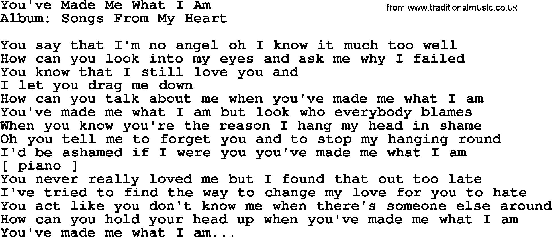Loretta Lynn song: You've Made Me What I Am lyrics