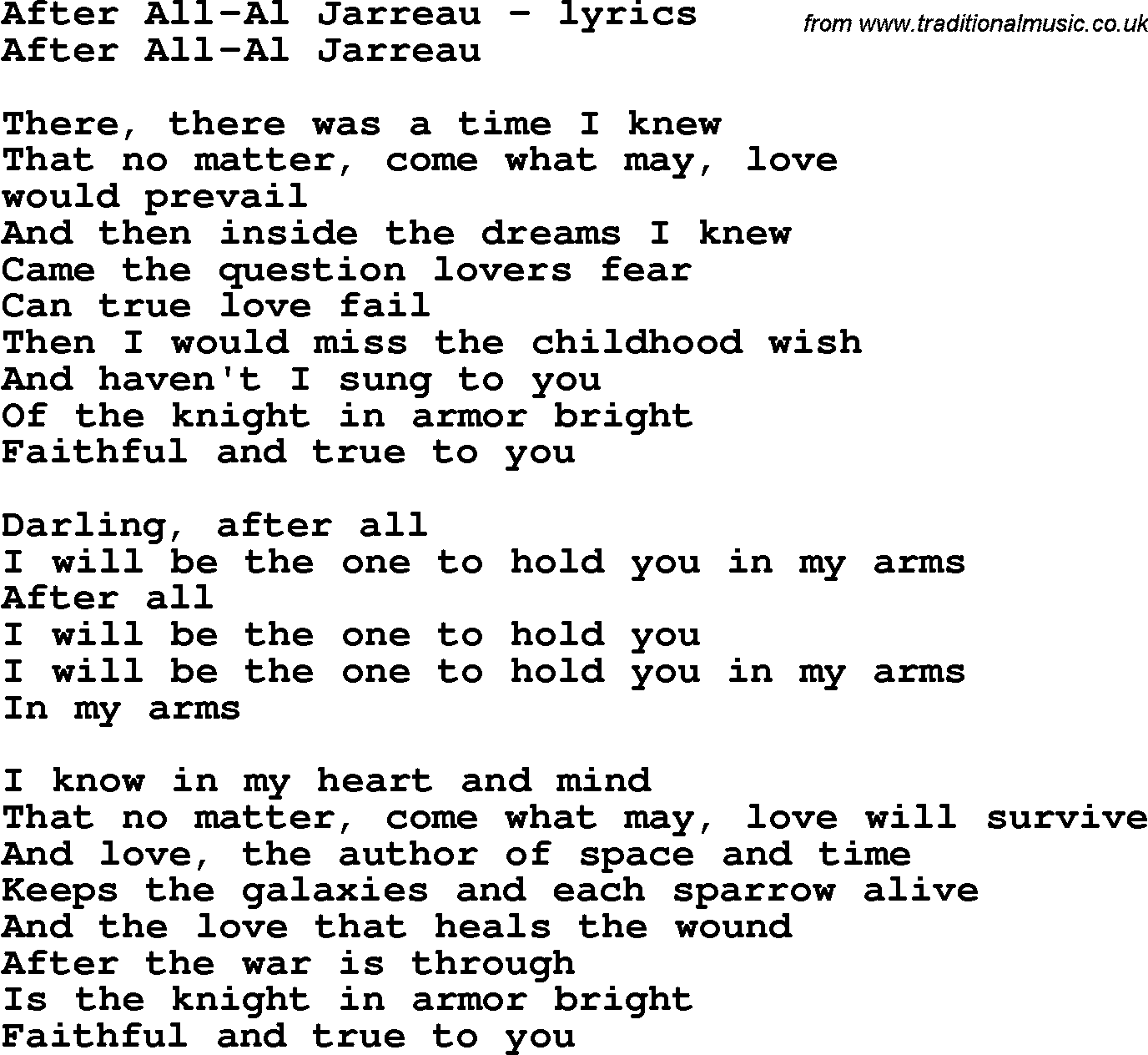 Love Song Lyrics for: After All-Al Jarreau