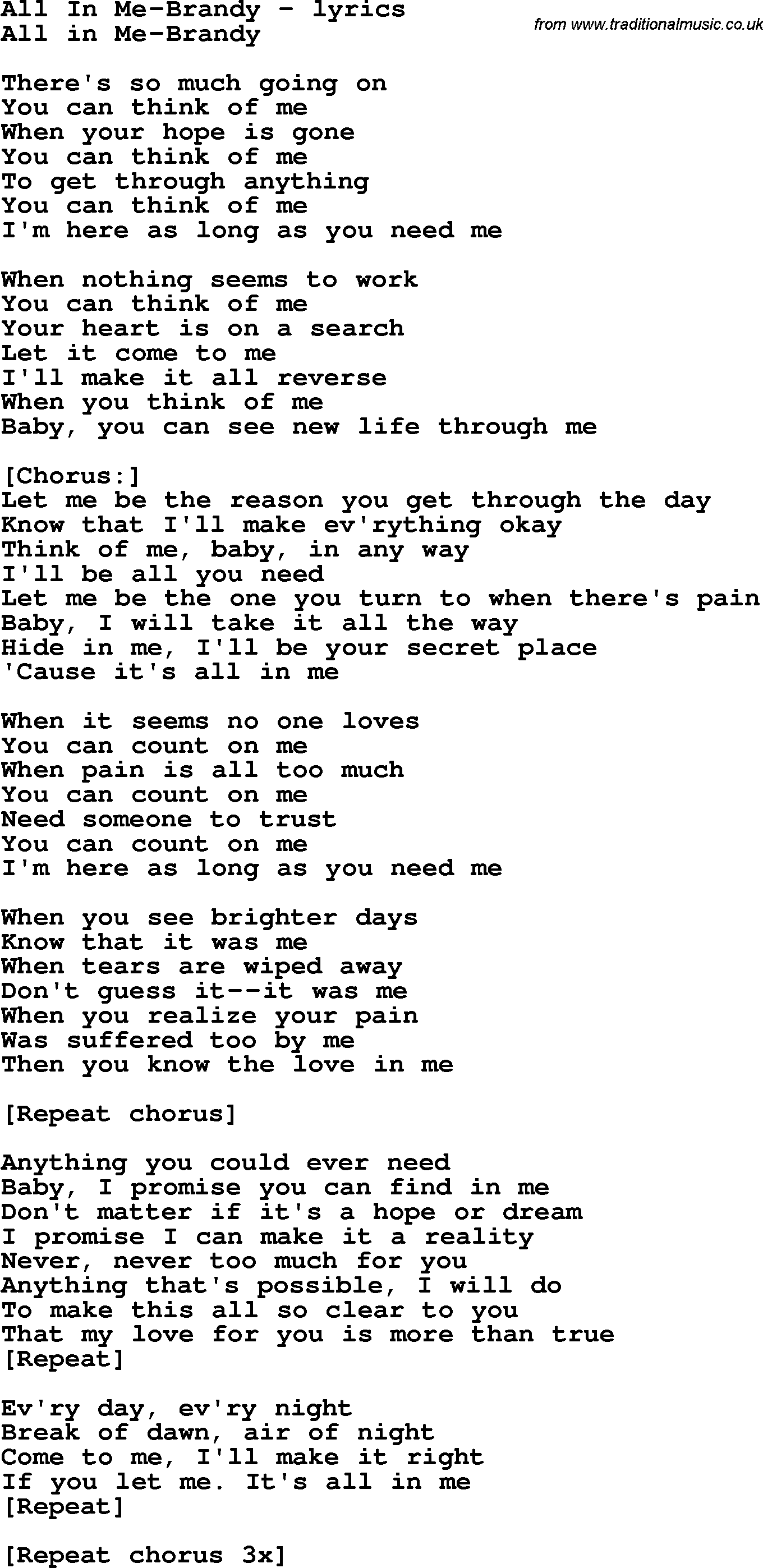 Love Song Lyrics for: All In Me-Brandy