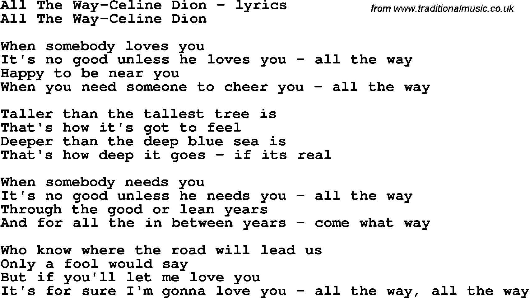 Love Song Lyrics for: All The Way-Celine Dion