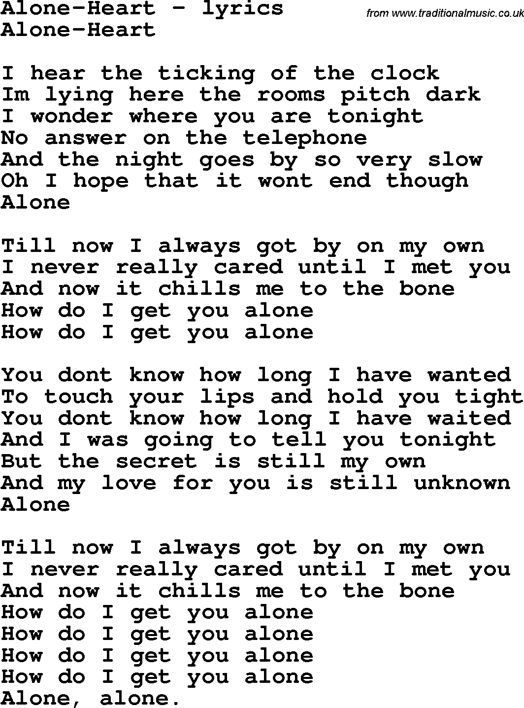 Love Song Lyrics for: Alone-Heart