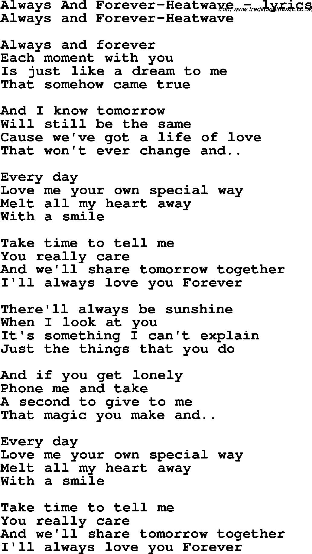 Love Song Lyrics for: Always And Forever-Heatwave