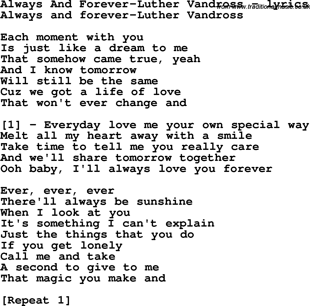 Love Song Lyrics for: Always And Forever-Luther Vandross