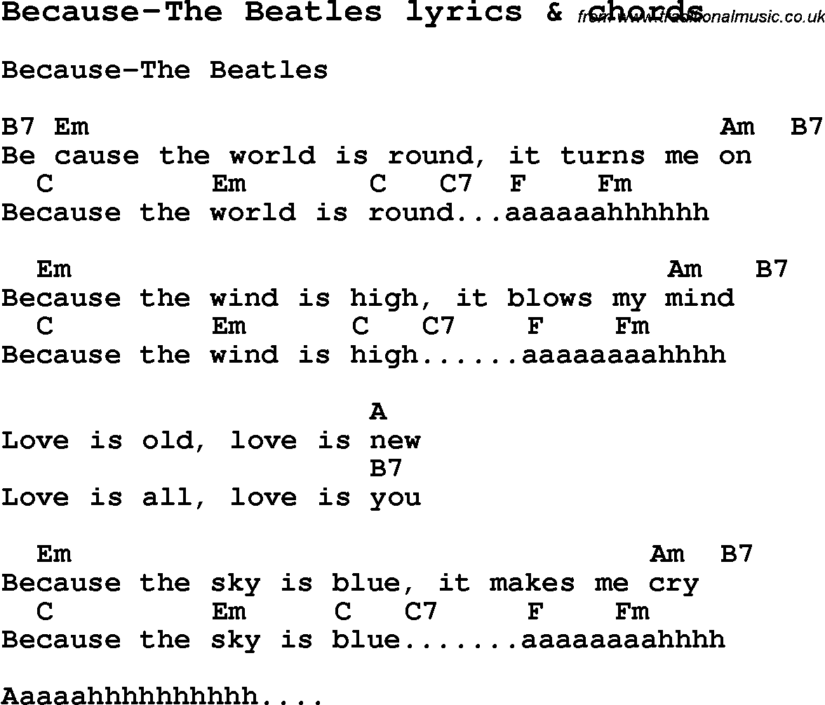 Love Song Lyrics for: Because-The Beatles with chords for Ukulele, Guitar Banjo etc.