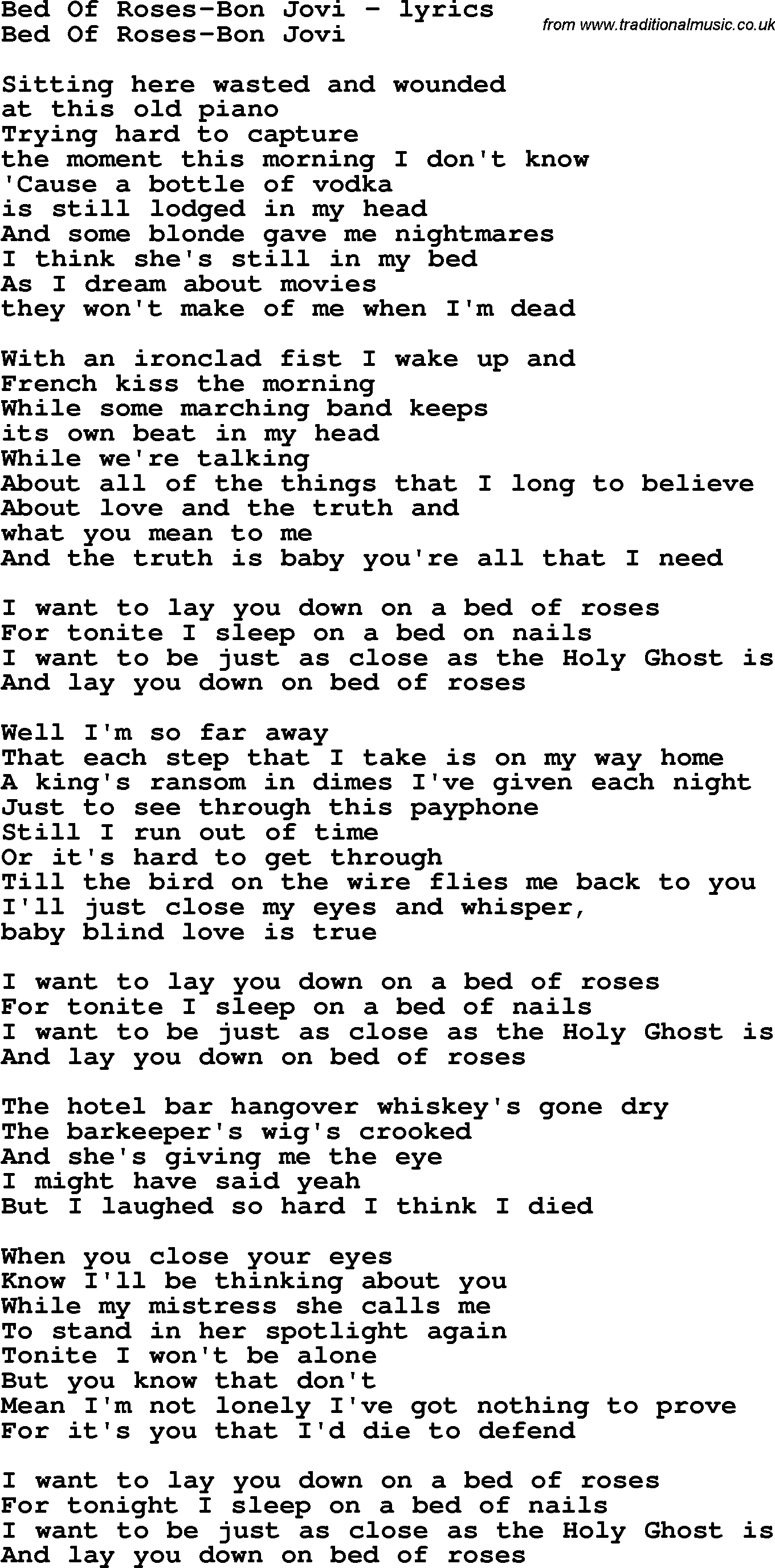 Bed: Bed Of Roses Lyrics

