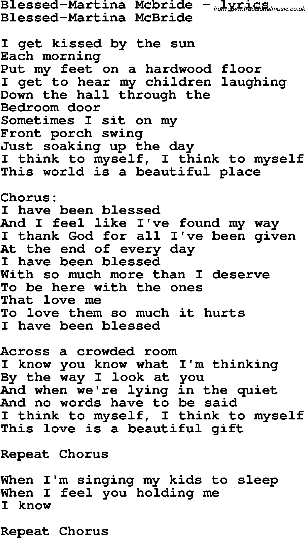 Love Song Lyrics for: Blessed-Martina Mcbride