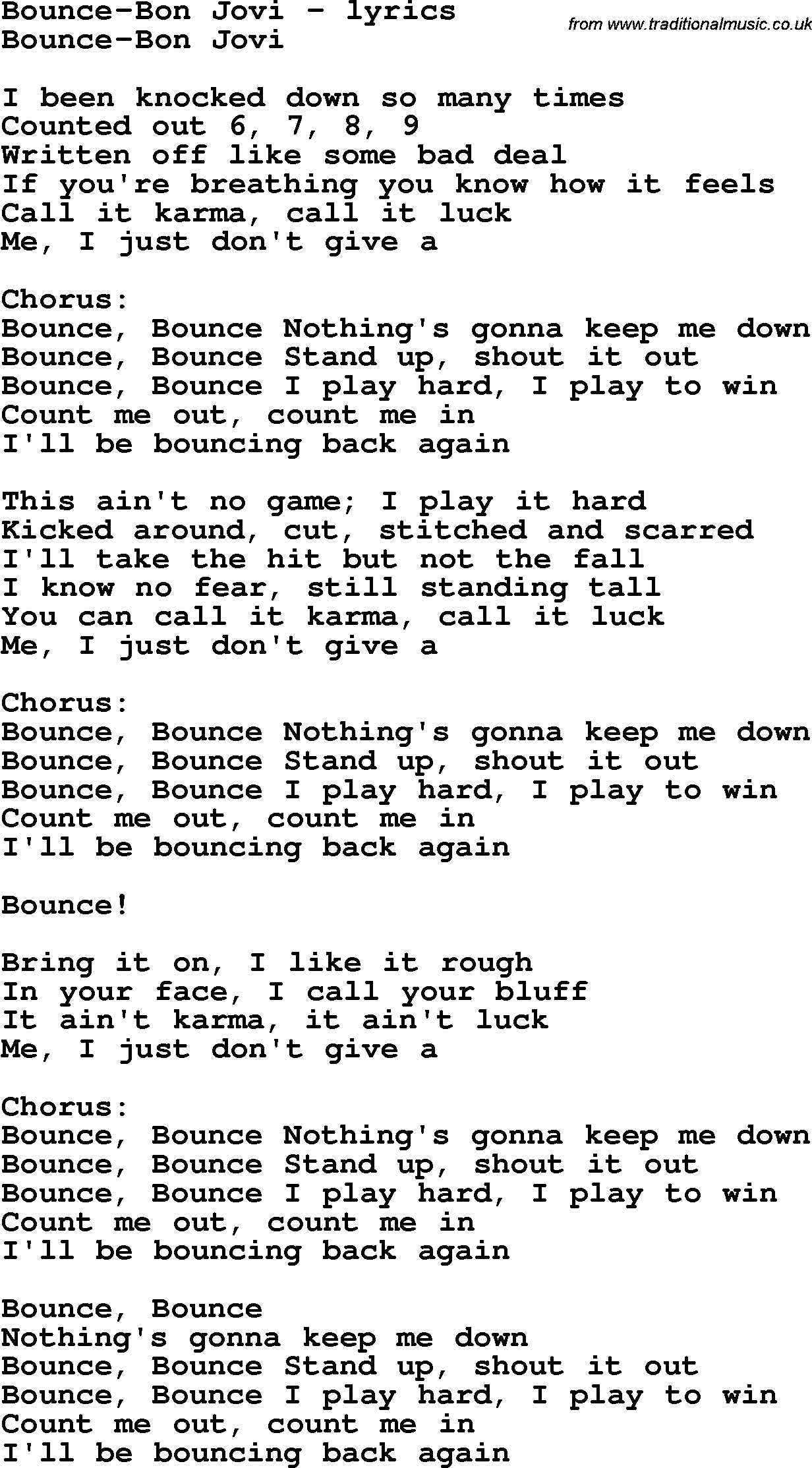 Love Song Lyrics for: Bounce-Bon Jovi