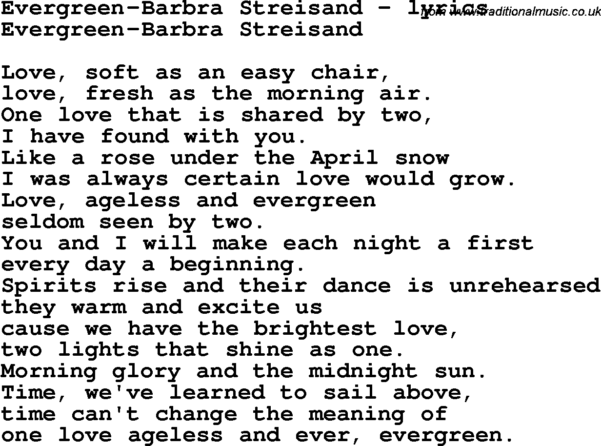 Love Song Lyrics for: Evergreen-Barbra Streisand