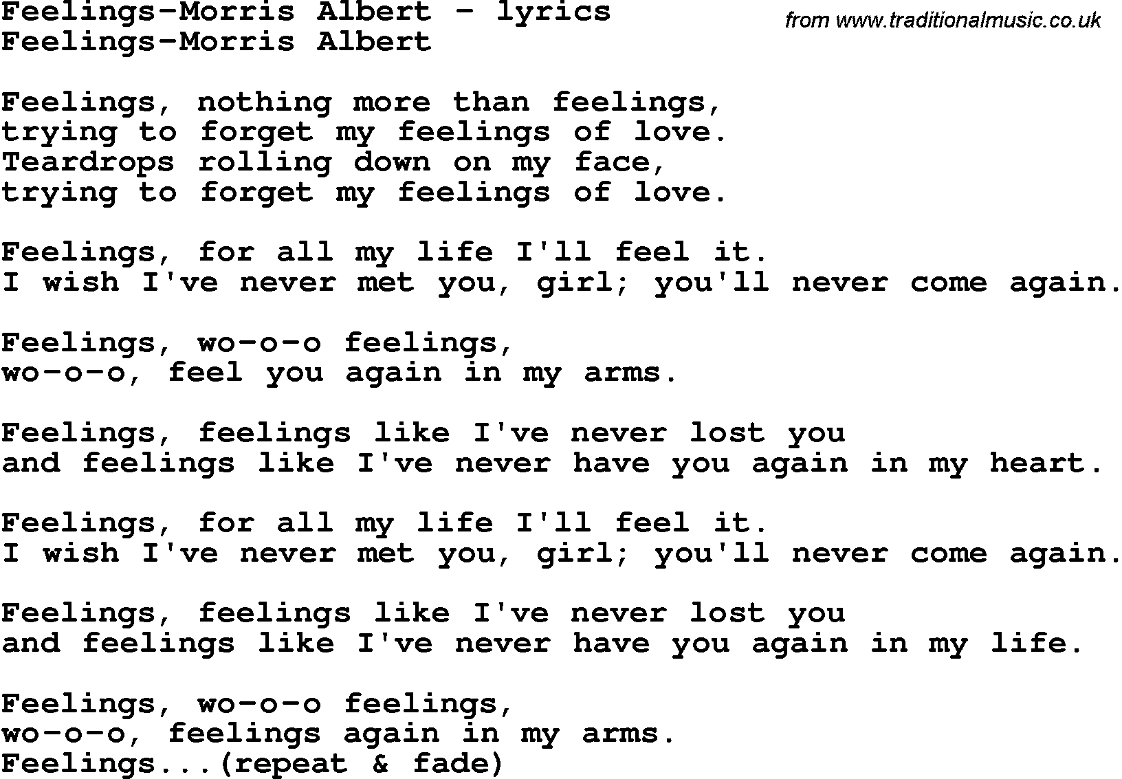 Love Song Lyrics for: Feelings-Morris Albert