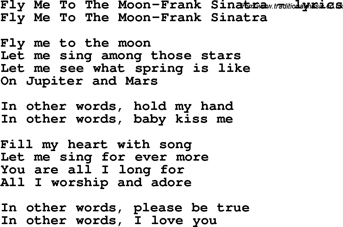 Love Song Lyrics for: Fly Me To The Moon-Frank Sinatra