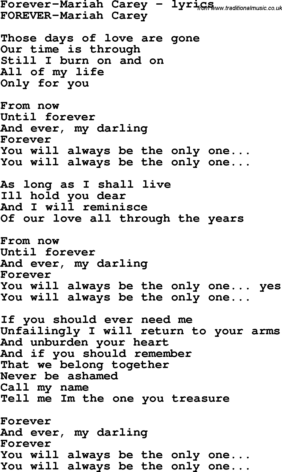 Love Song Lyrics for: Forever-Mariah Carey