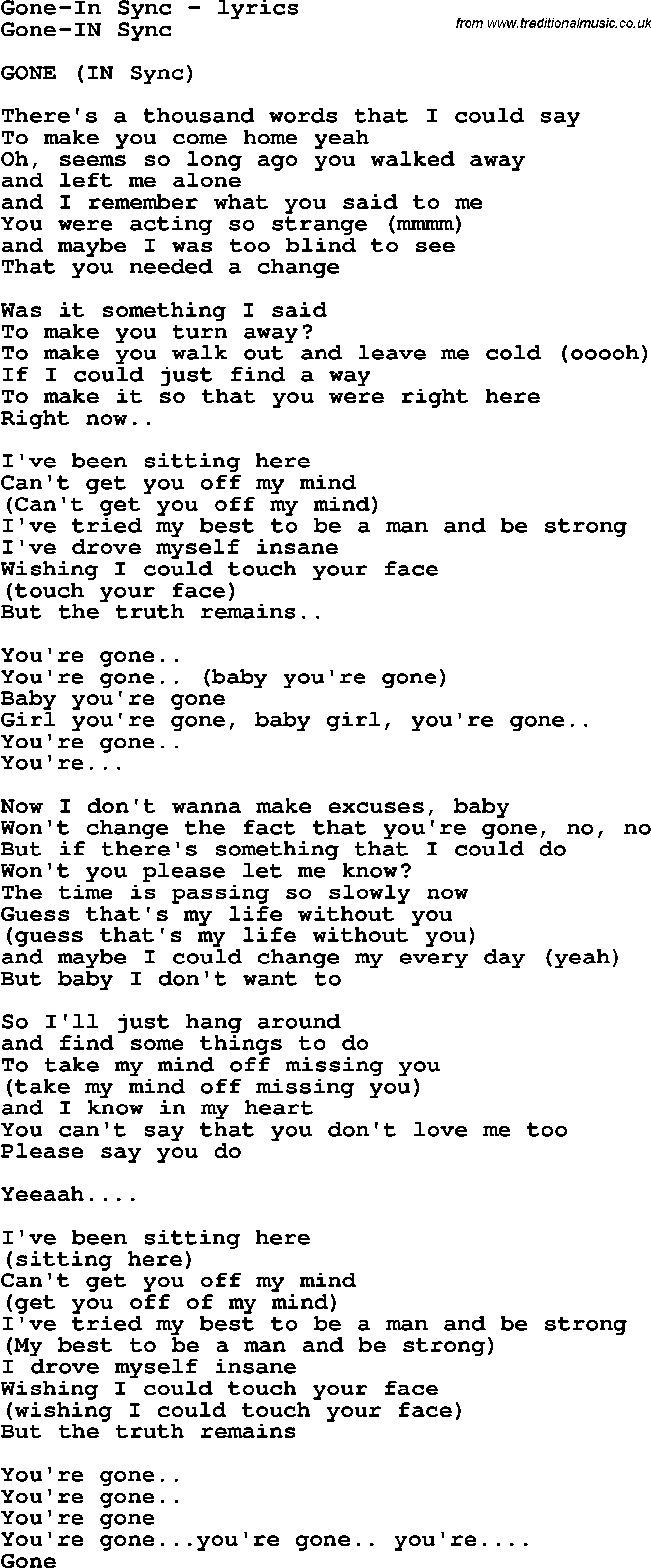 Love Song Lyrics For Gone In Sync