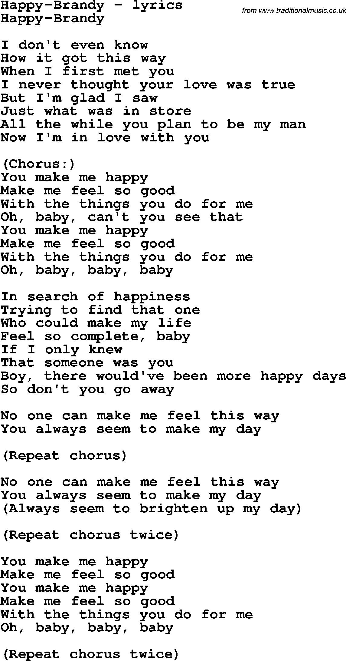 Love Song Lyrics for: Happy-Brandy