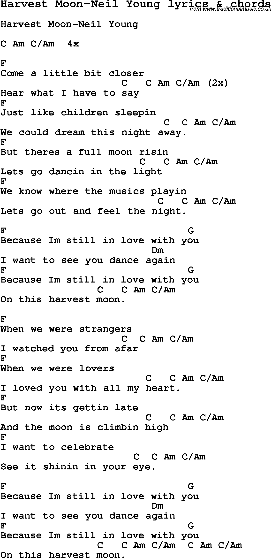 Love Song Lyrics for: Harvest Moon-Neil Young with chords for Ukulele, Guitar Banjo etc.