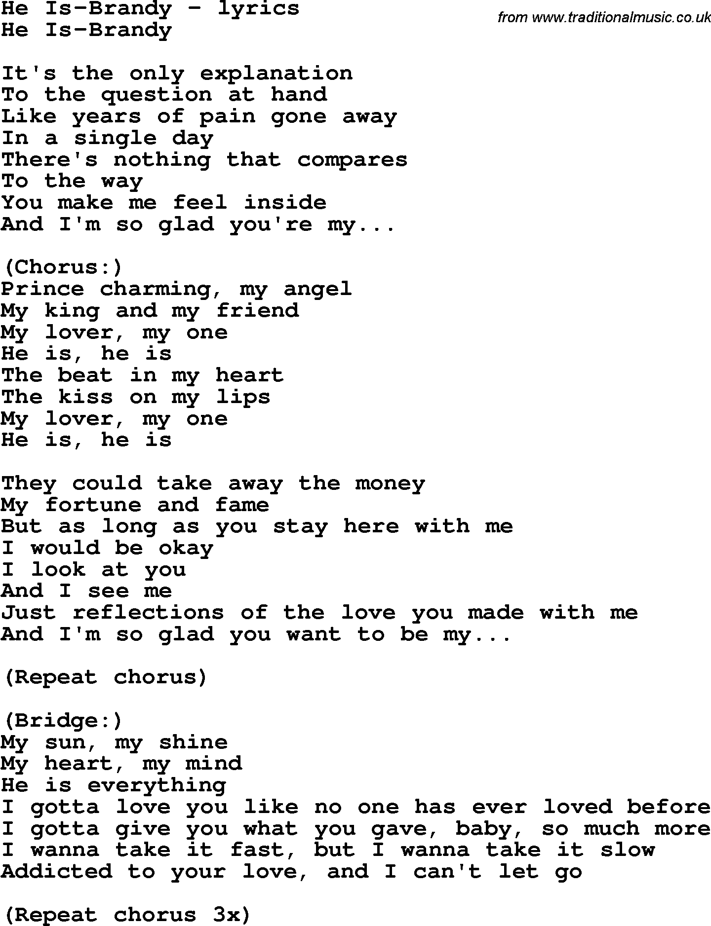 Love Song Lyrics for: He Is-Brandy