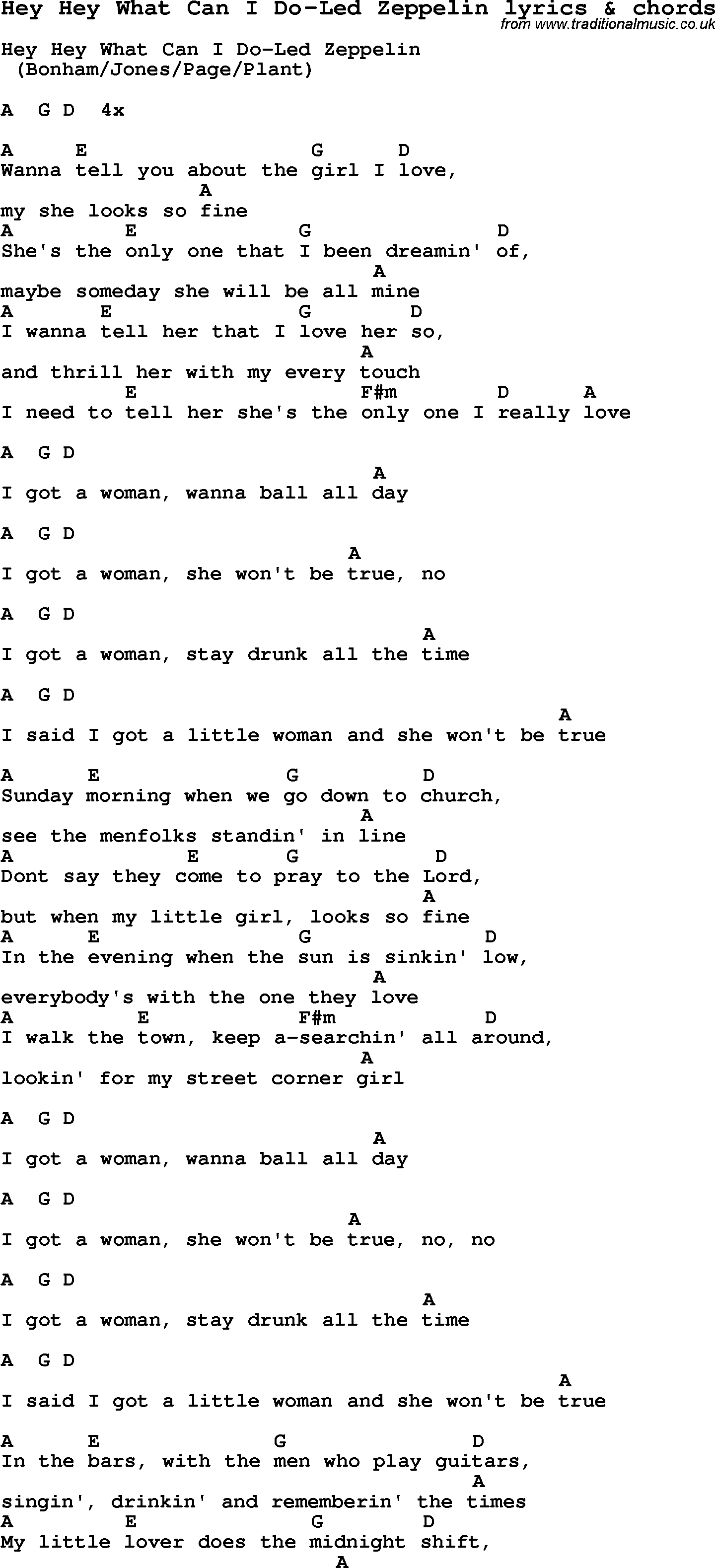 Love Song Lyrics for: Hey Hey What Can I Do-Led Zeppelin with chords for Ukulele, Guitar Banjo etc.