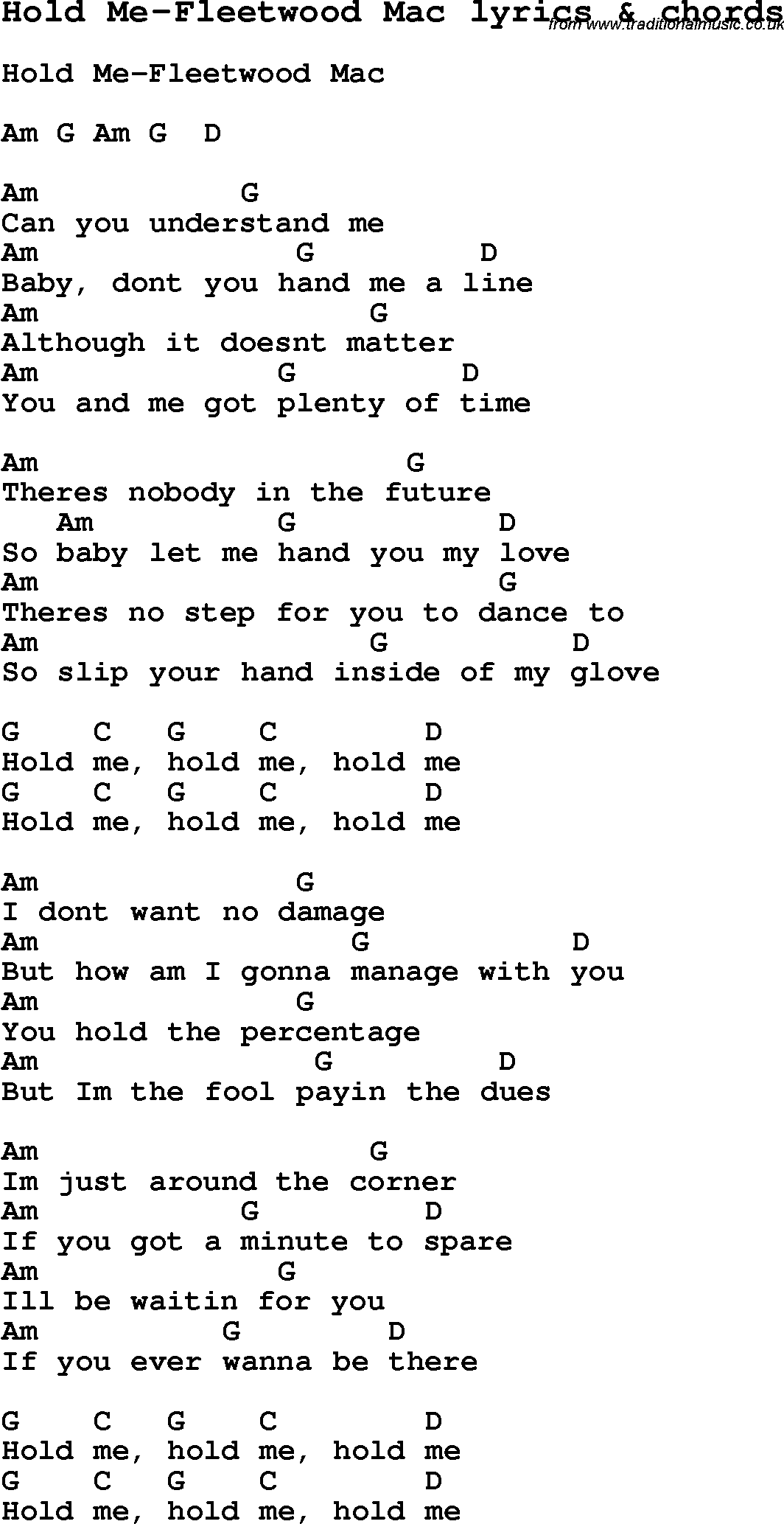 Love Song Lyrics for: Hold Me-Fleetwood Mac with chords for Ukulele, Guitar Banjo etc.