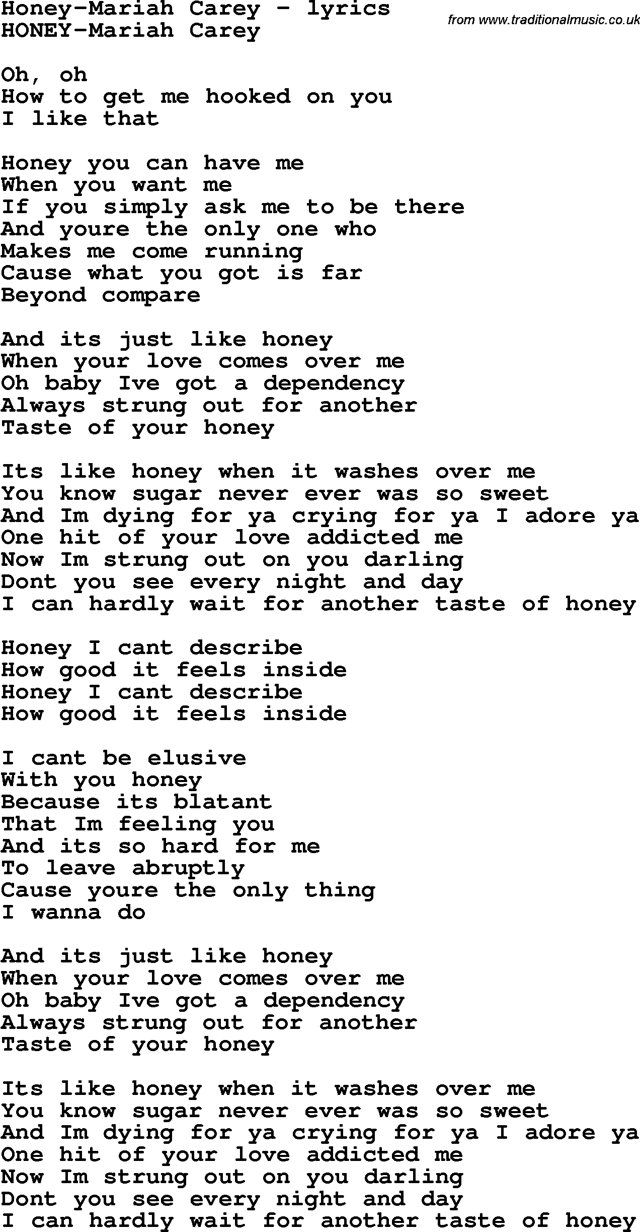 Love Song Lyrics for: Honey-Mariah Carey