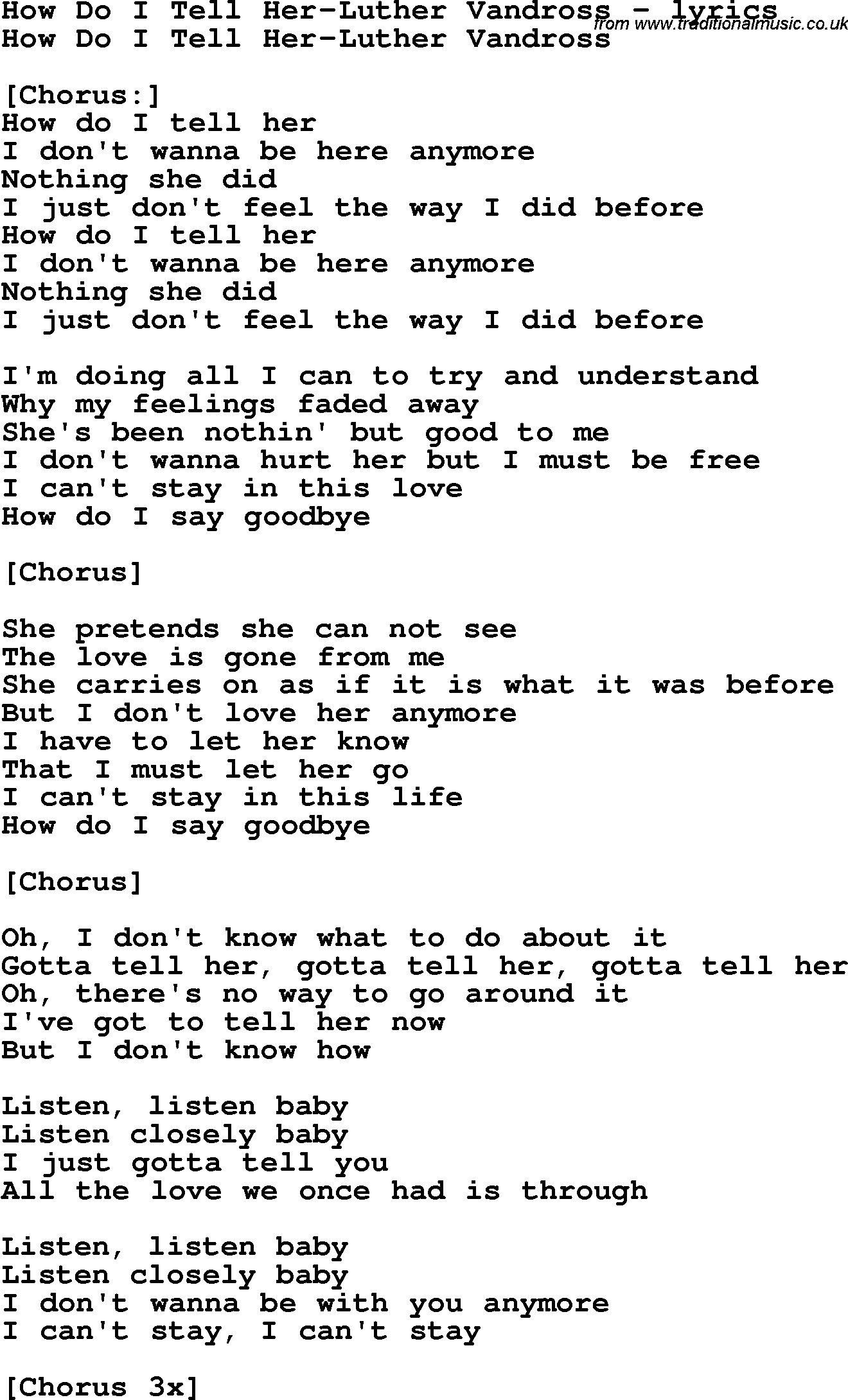 Love Song Lyrics for: How Do I Tell Her-Luther Vandross