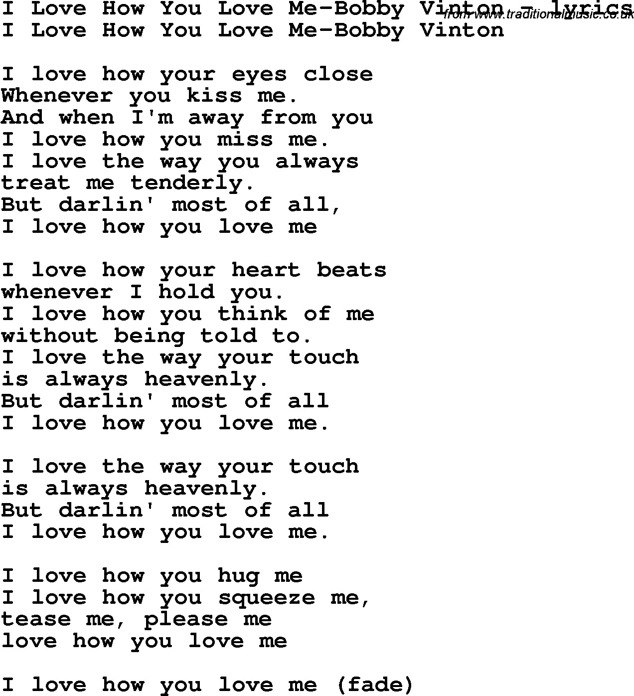 Love Song Lyrics for: I Love How You Love Me-Bobby Vinton