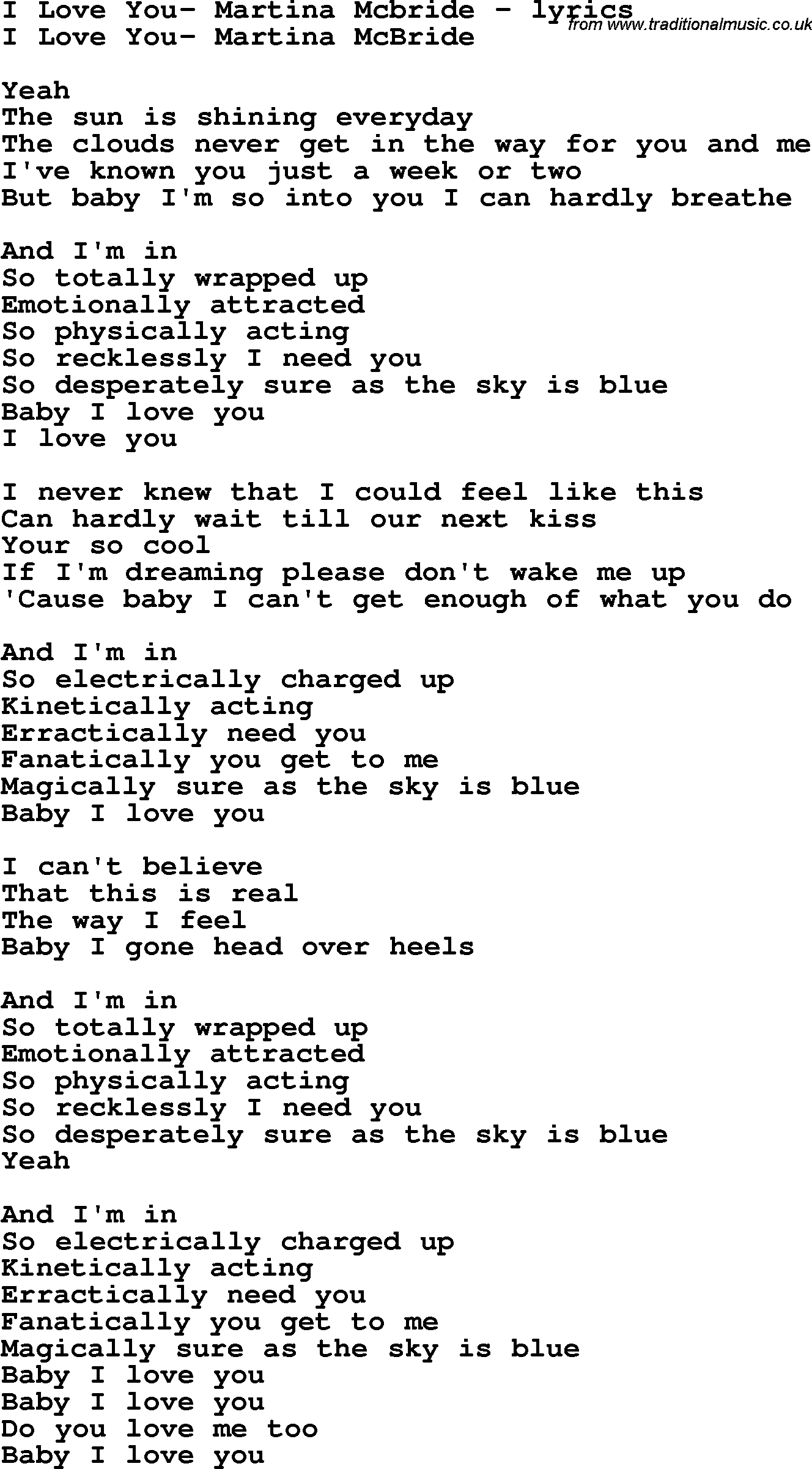 Love Song Lyrics For I Love You Martina Mcbride