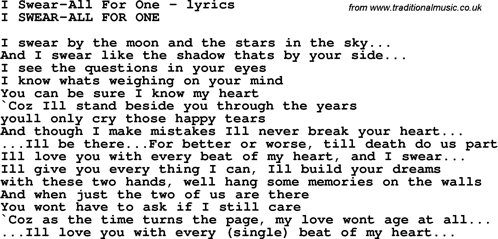Love Song Lyrics for: I Swear-All For One