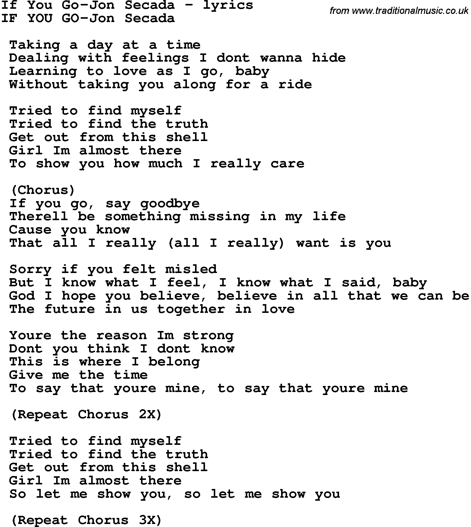 Love Song Lyrics for: If You Go-Jon Secada