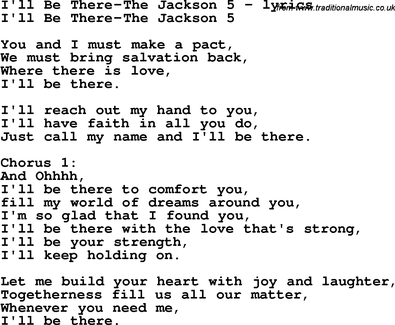 Love Song Lyrics for: I'll Be There-The Jackson 5