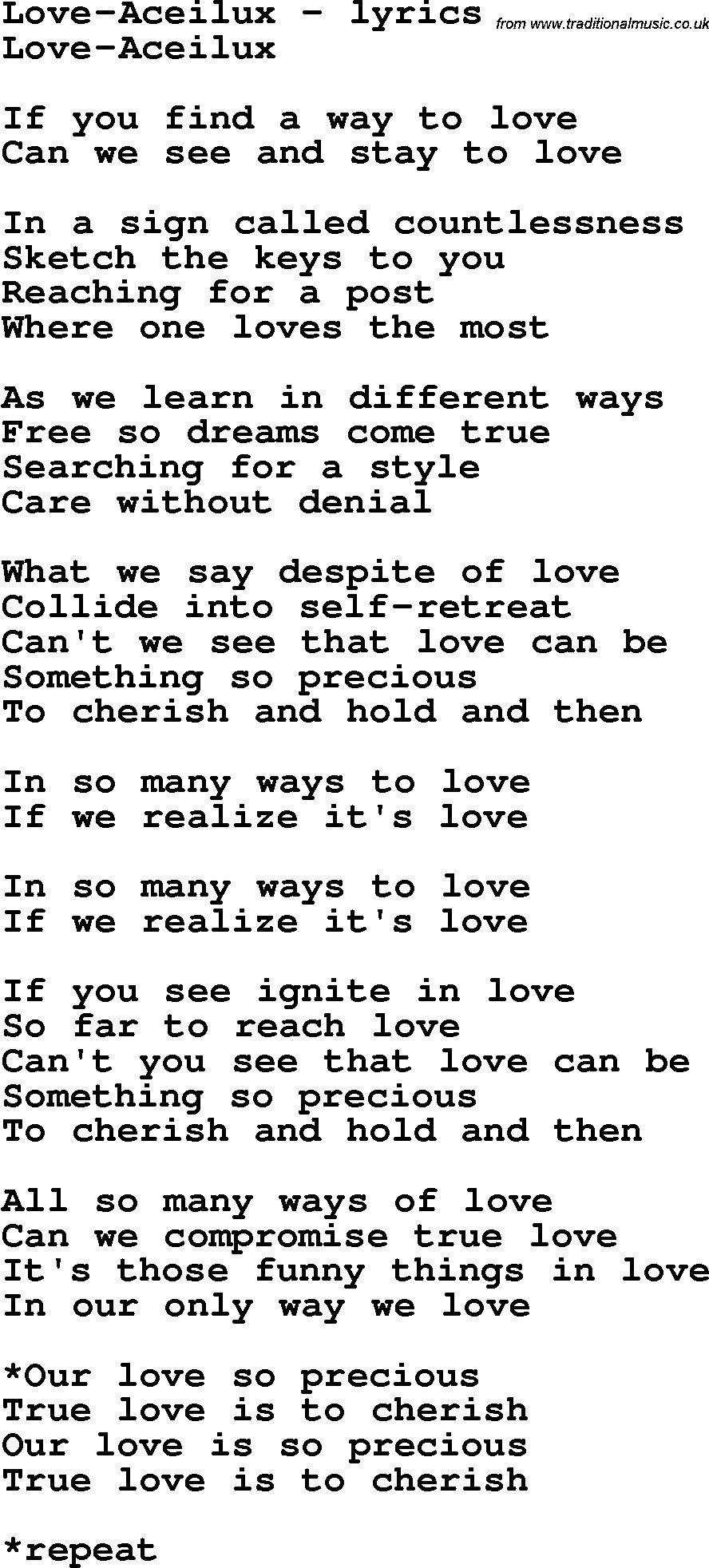 Love Song Lyrics for: Love-Aceilux