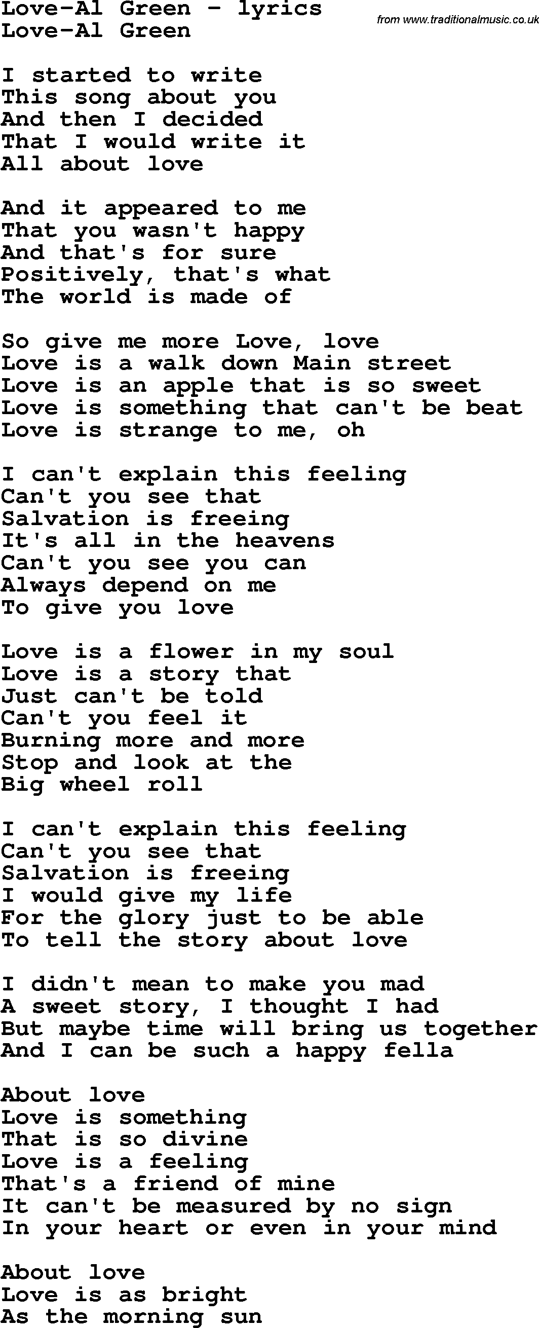 Love Song Lyrics for: Love-Al Green