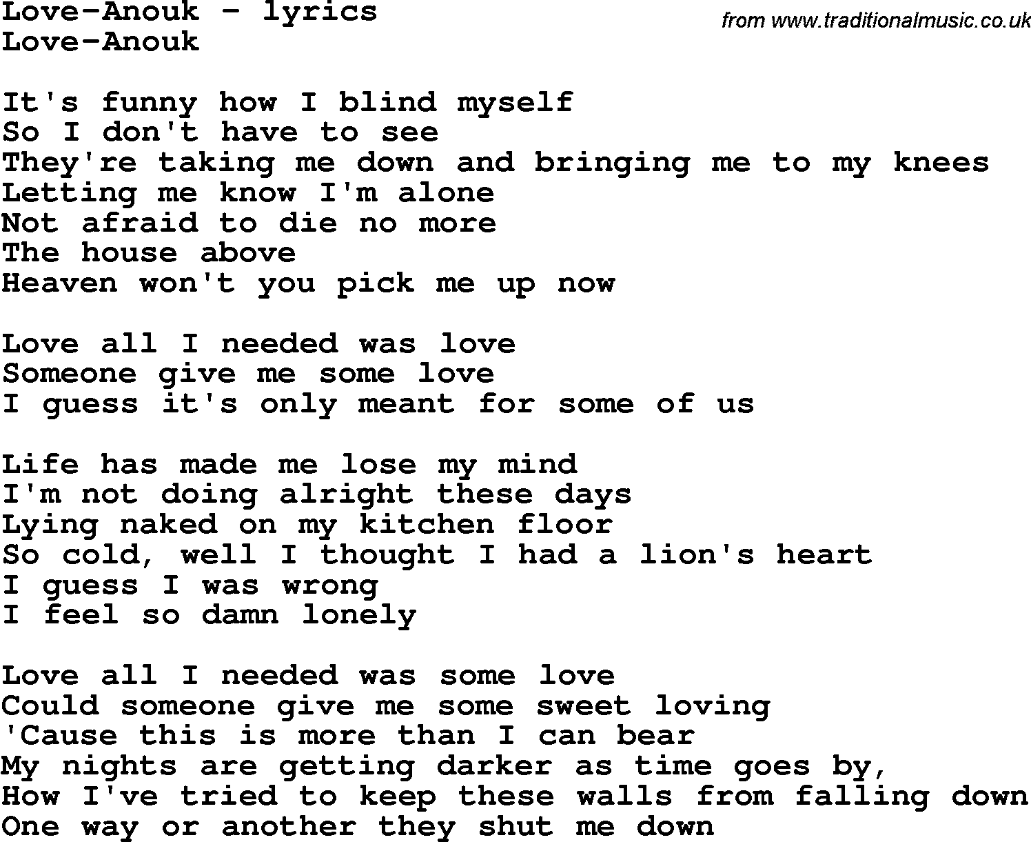 Love Song Lyrics for: Love-Anouk