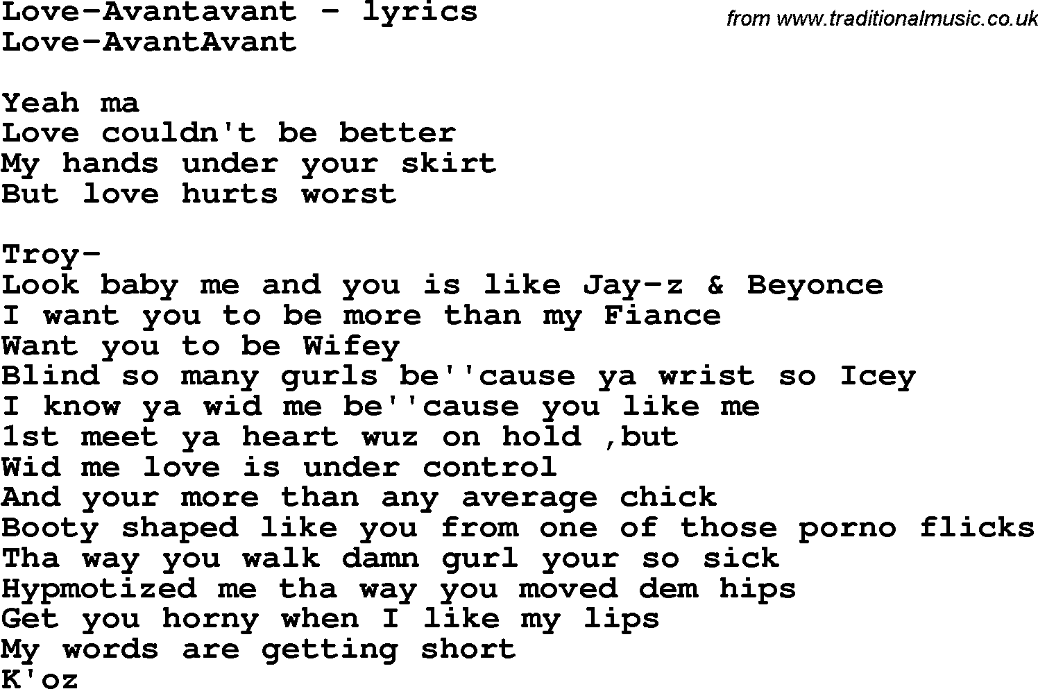 Love Song Lyrics for: Love-Avantavant