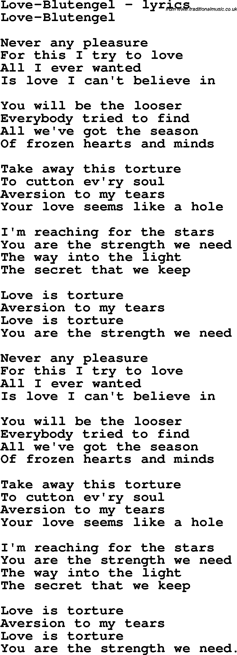 Love Song Lyrics for: Love-Blutengel