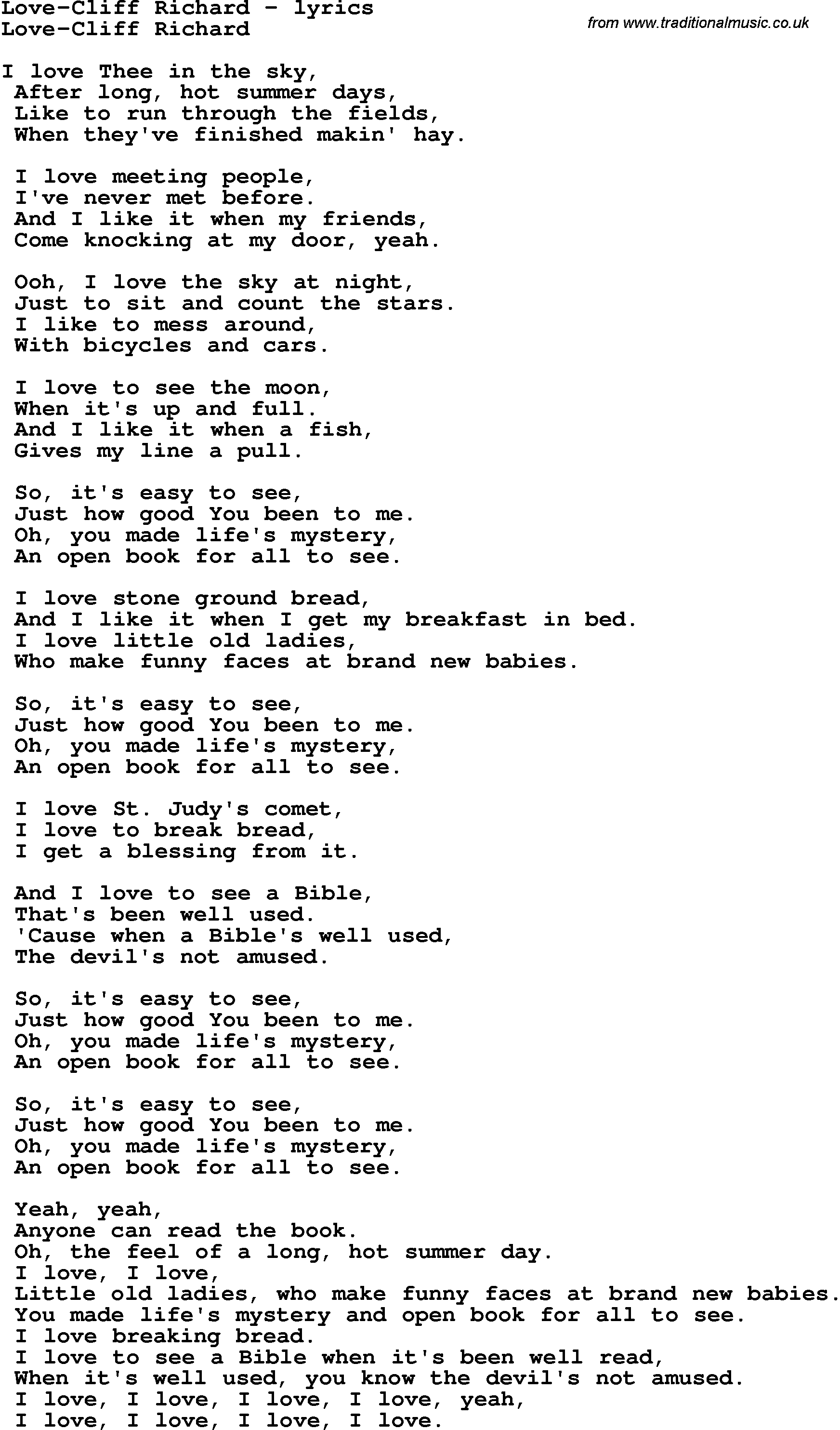 Love Song Lyrics for: Love-Cliff Richard