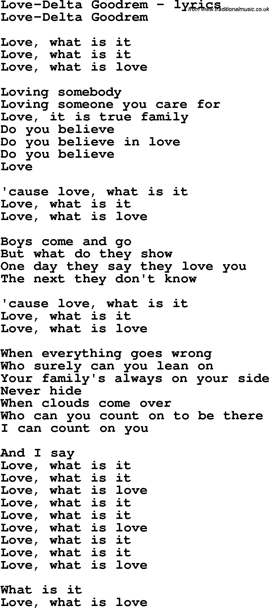 Love Song Lyrics for: Love-Delta Goodrem